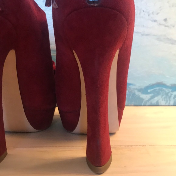 MIU MIU Suede Peep Toe Bow Ankle Bootie EUC sz 39 - Picture 6 of 16